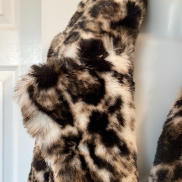 BAND OF THE FREE WILD CAT LEOPARD FAUX FUR OPEN JACKET BLACK BROWN IVORY SIZE S - Picture 5 of 13